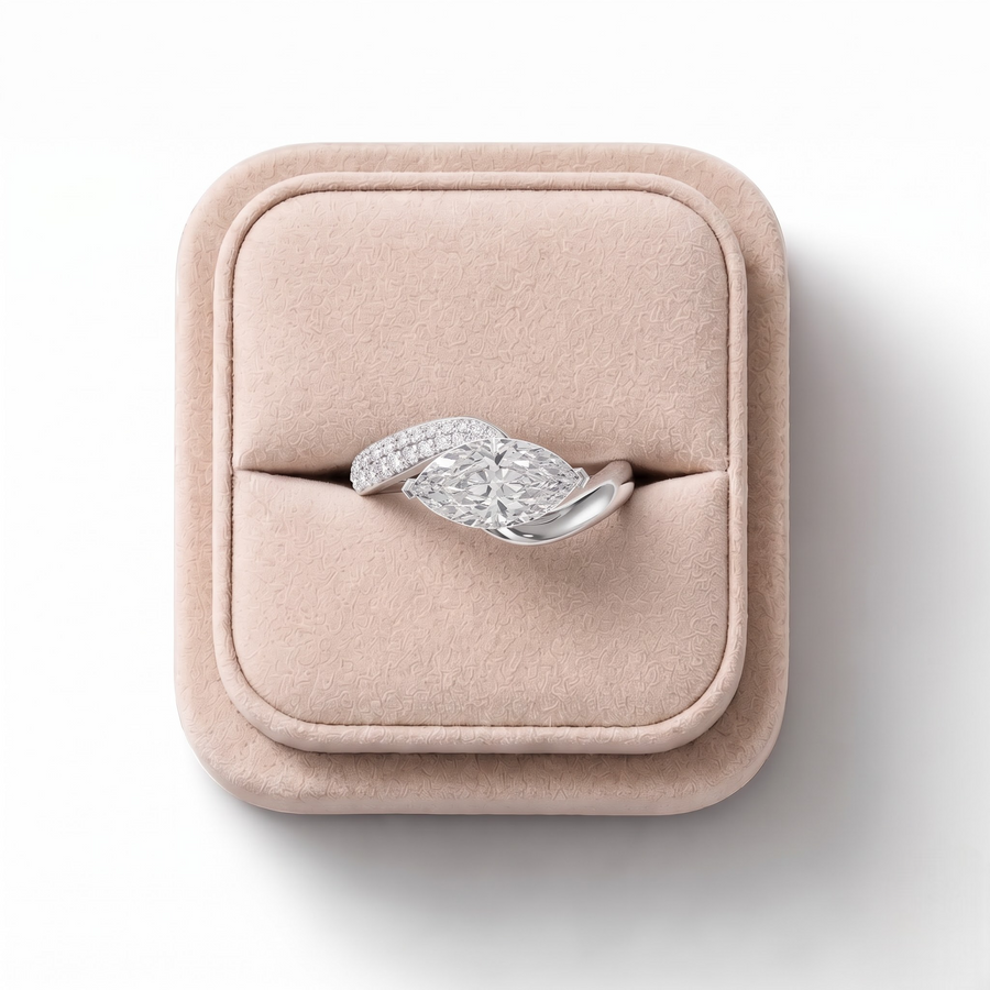 1.68 CT Marquise Bypass Ring with Pavé Lab Grown Diamond Band 1.5 CT Center, on a white background