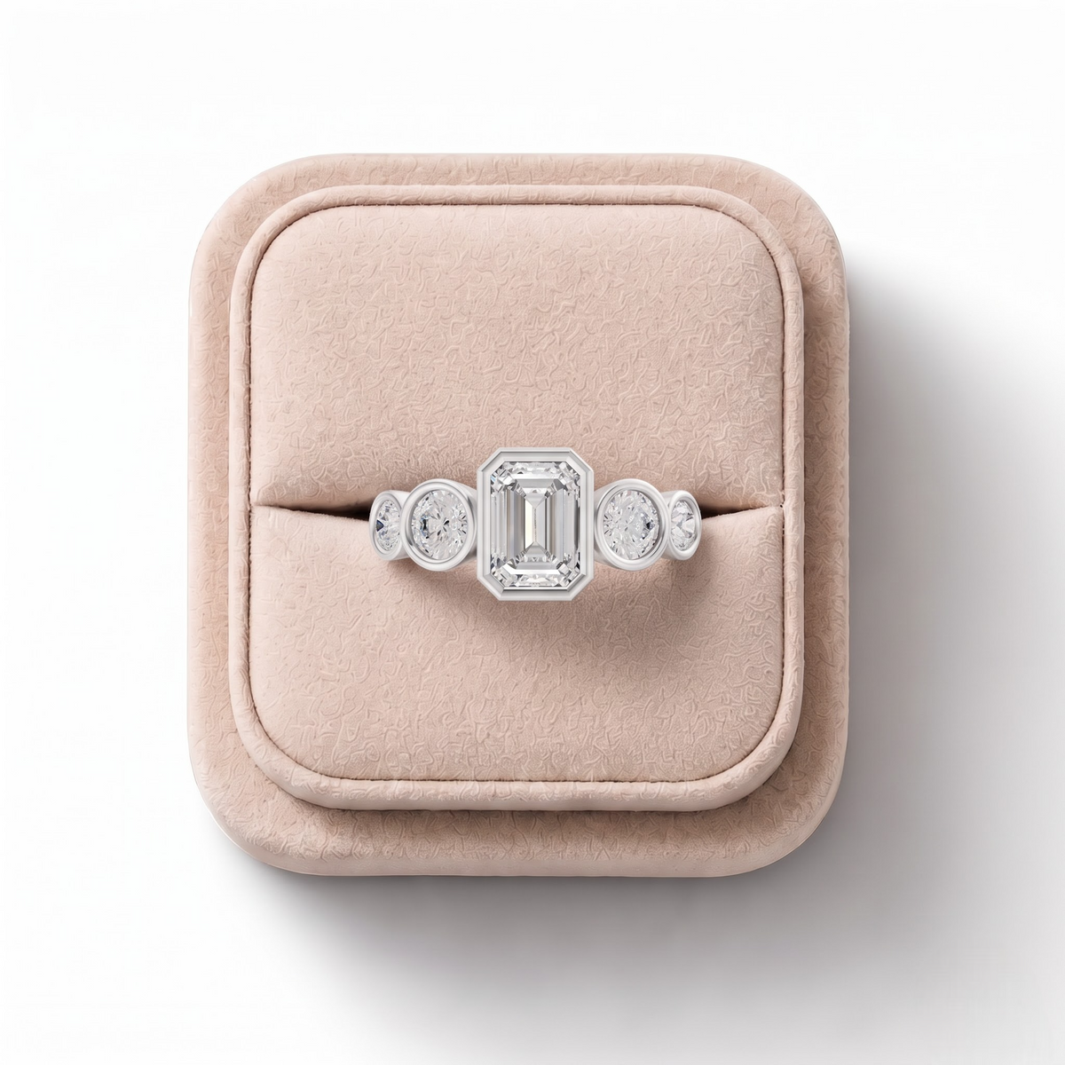 1.68 Emerald With Side Stone Engagement Ring, on a white background