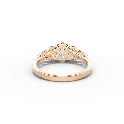 Lab-grown oval five stone ring rose gold close-up