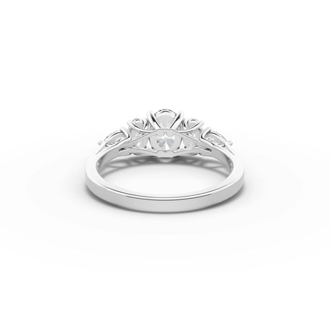 Lab-grown oval five stone ring white gold close-up