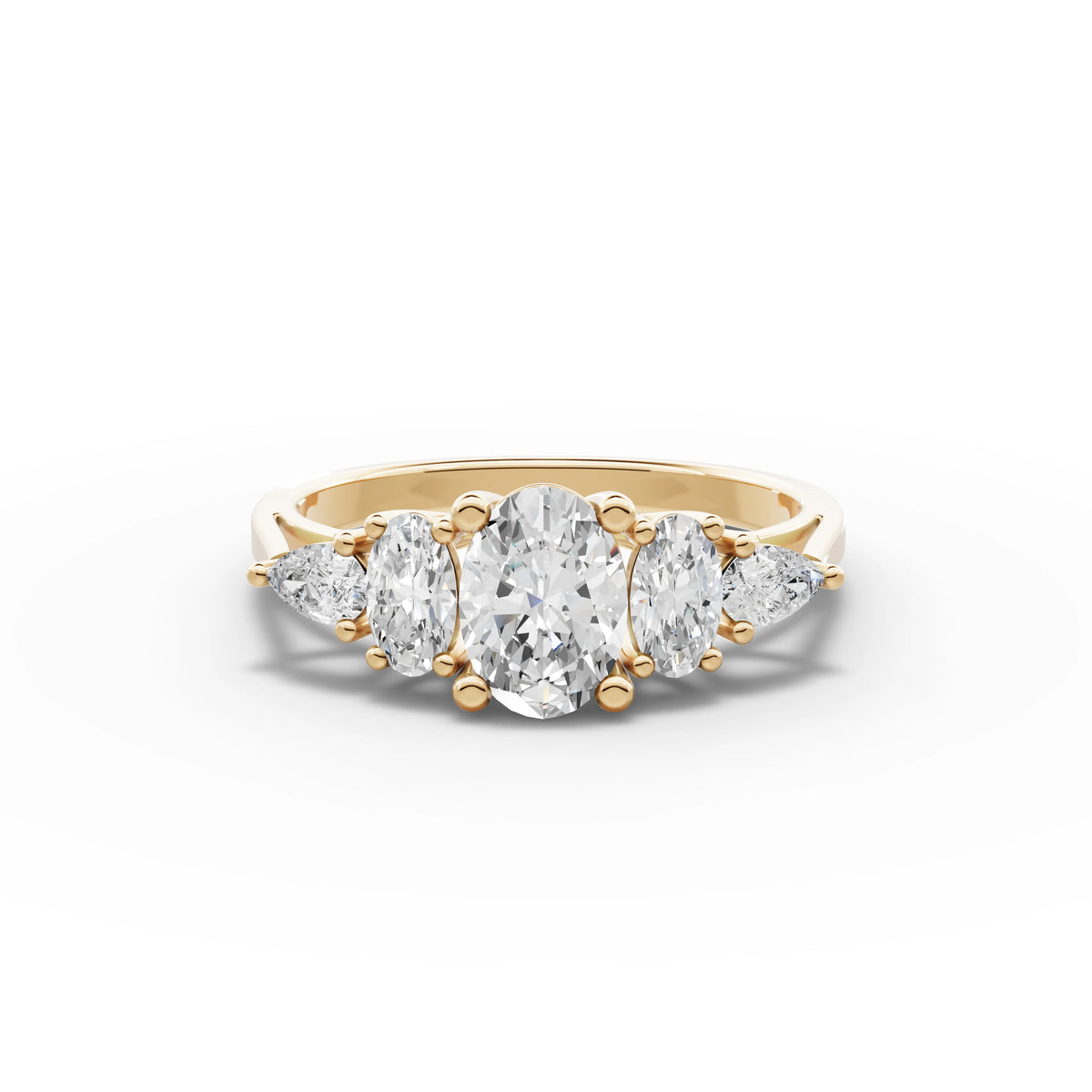 1.69 CT Oval Solitaire With Side Stone Lab Grown Diamond Ring in yellow gold, top view