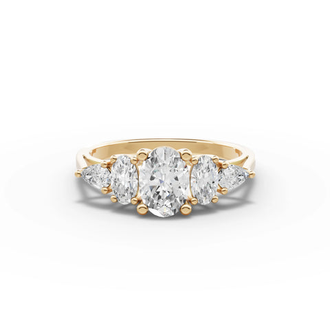 1.69 CT Oval Solitaire With Side Stone Lab Grown Diamond Ring in yellow gold, top view