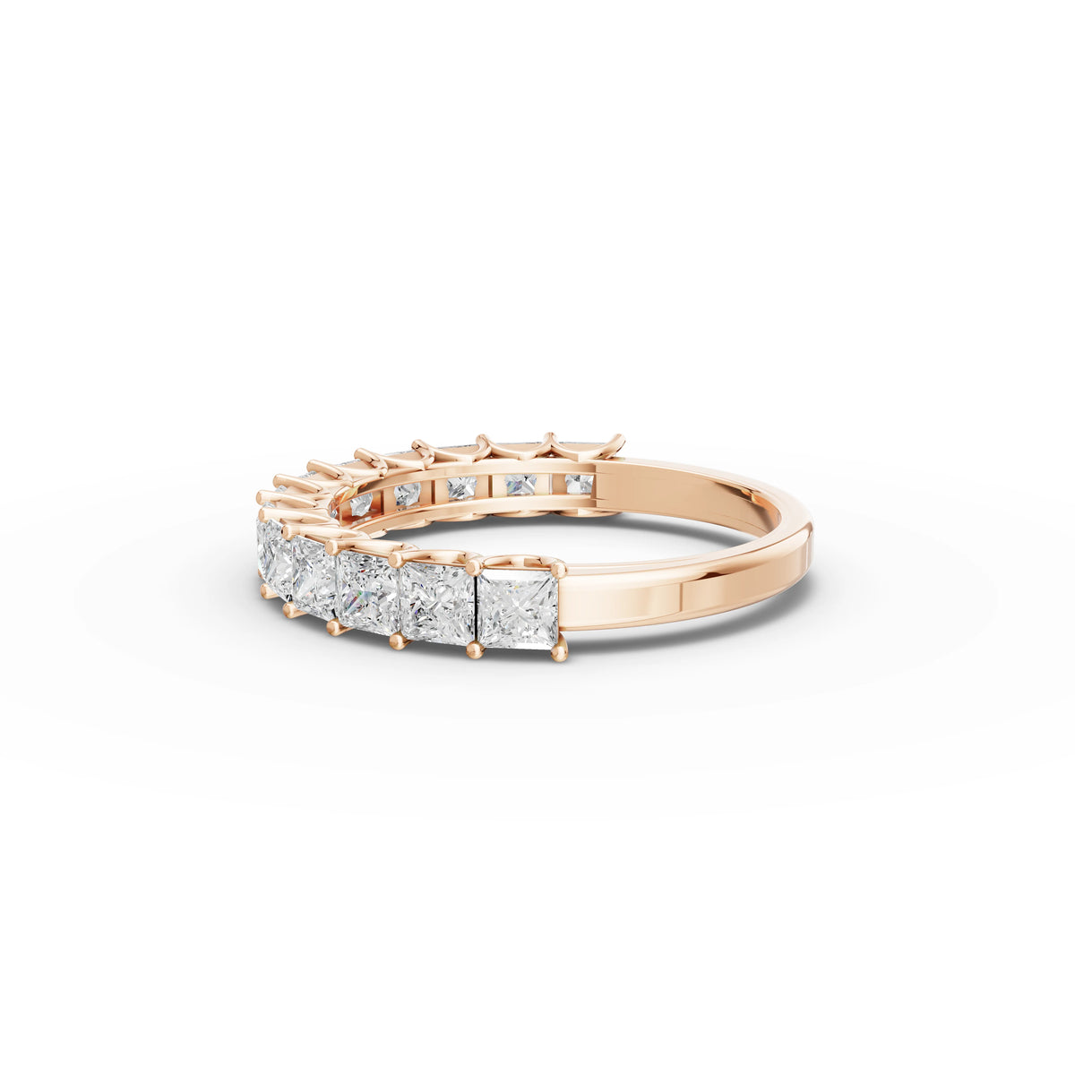 1.69 CT Princess U-Prong Half Eternity Lab Grown Diamond Ring in rose gold, view 2