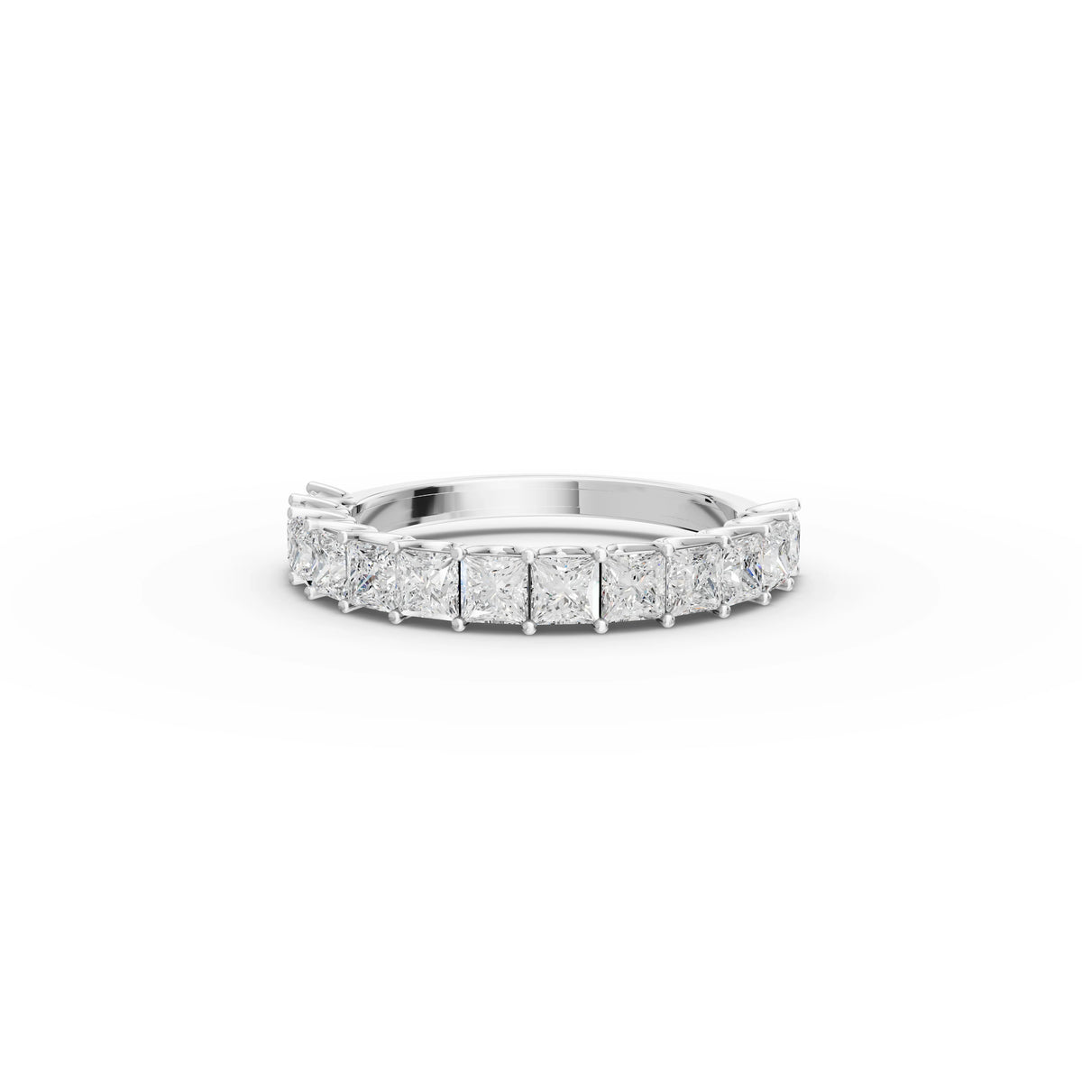 1.69 ct princess lab diamond half eternity ring with U-prong setting and straight-edge band