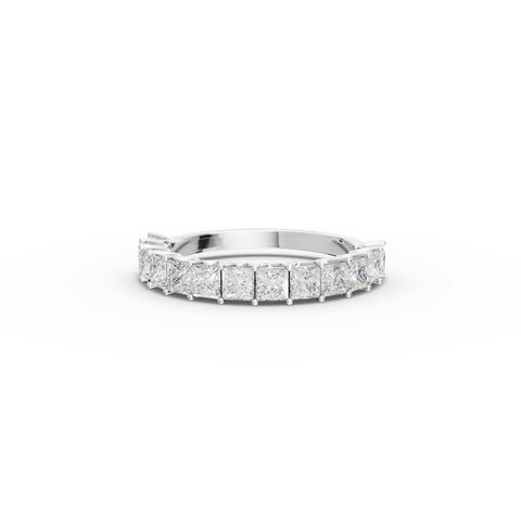 1.69 ct princess lab diamond half eternity ring with U-prong setting and straight-edge band