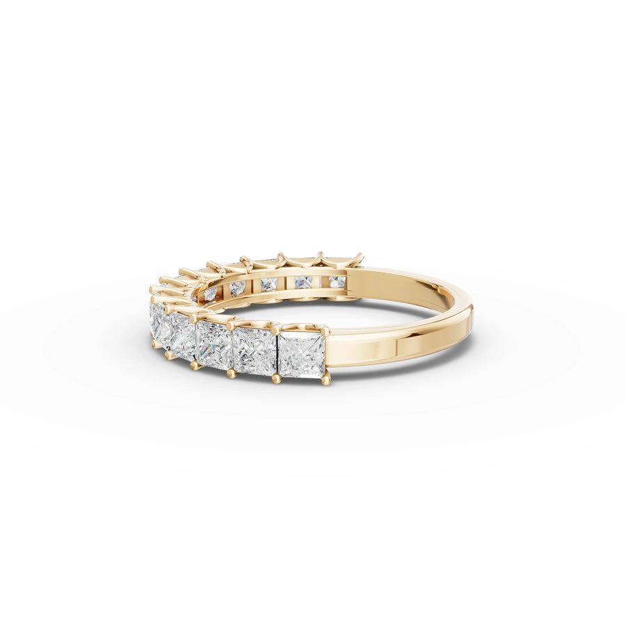 1.69 CT Princess U-Prong Half Eternity Lab Grown Diamond Ring in yellow gold, view 2