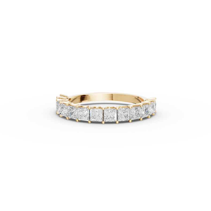 1.69 CT Princess U-Prong Half Eternity Lab Grown Diamond Ring in yellow gold