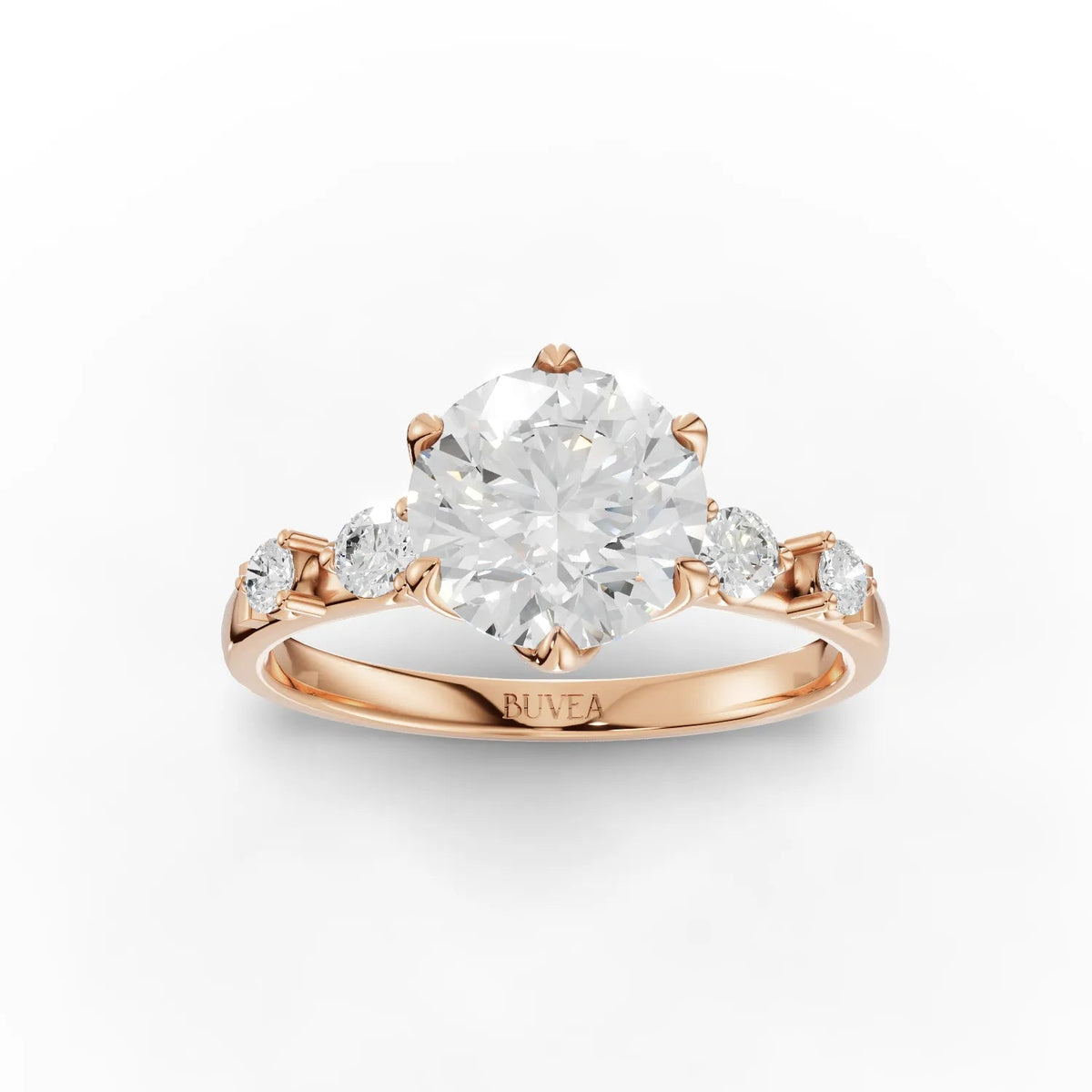 1.69 Ct Round Solitaire With Side Stone Lab Grown Diamond Ring in rose gold