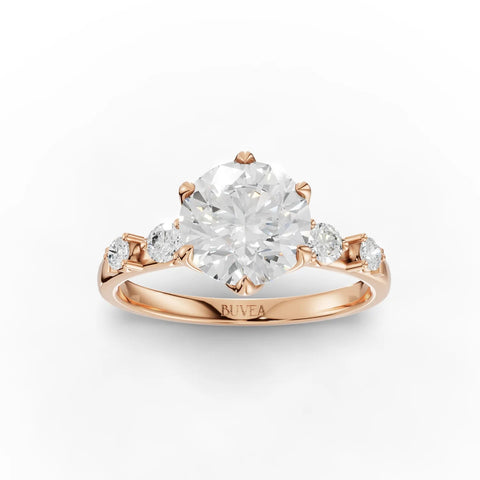 1.69 Ct Round Solitaire With Side Stone Lab Grown Diamond Ring in rose gold