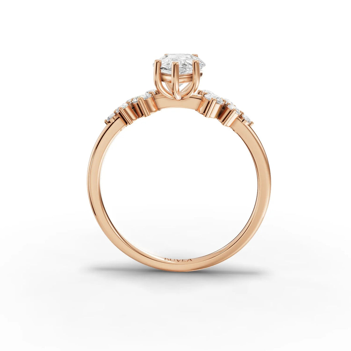 1.70 CT pear-shaped lab-grown diamond ring in rose gold, featuring round accent stones along the band for added brilliance.