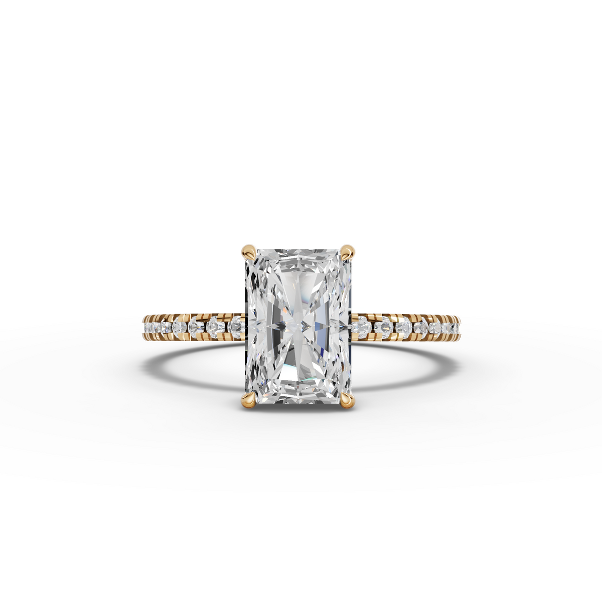 1.71 CT Radiant Hidden Halo Accent Lab Grown Diamond Ring in yellow gold