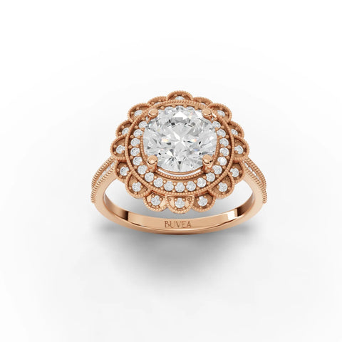 1.72 CT Double Halo Round Lab Grown Diamond Ring in rose gold