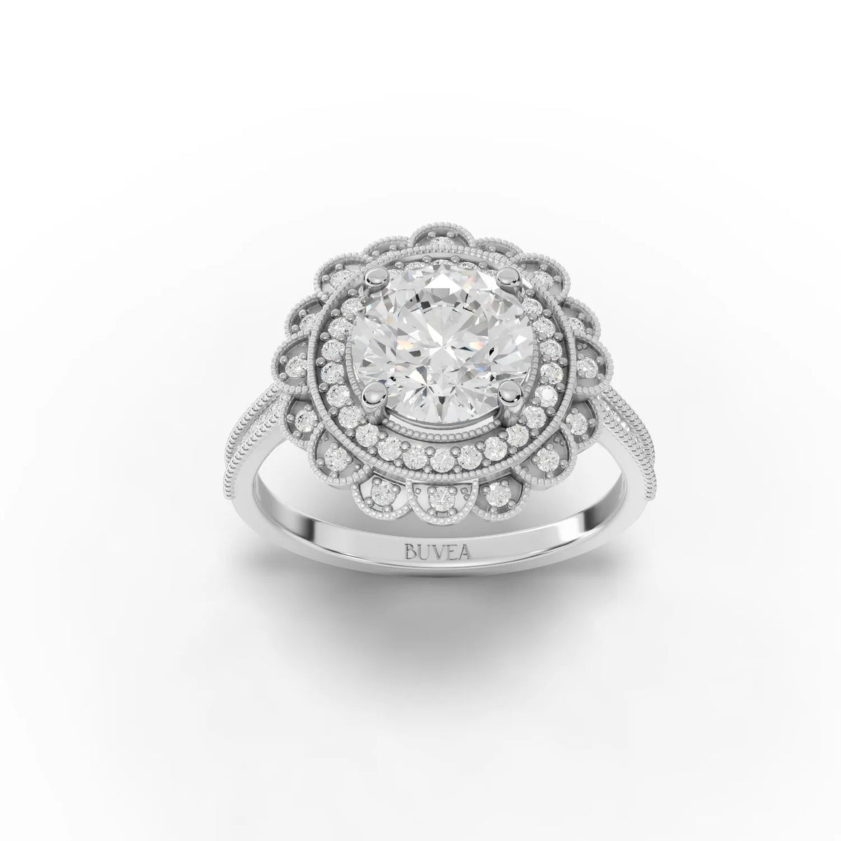 1.72 CT Double Halo Round Lab Grown Diamond Ring in white gold