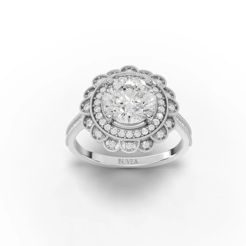 1.72 CT Double Halo Round Lab Grown Diamond Ring in white gold