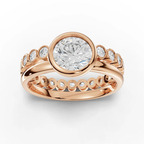 1.72 CT Round Bezel Lab Grown Diamond Bridal Set in rose gold, top view