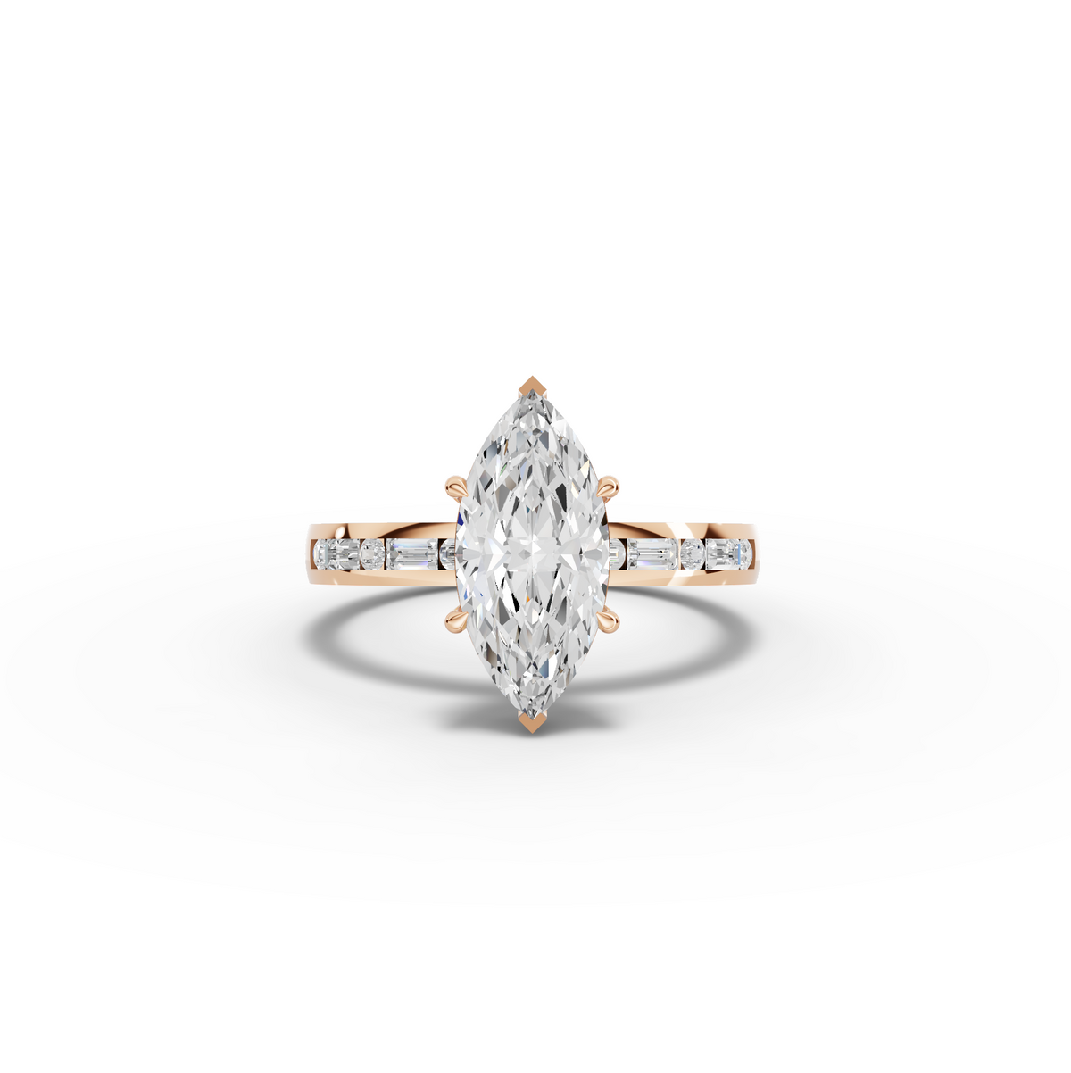 1.73 CT Marquise Solitaire with Baguette Lab Grown Diamond Band in rose gold