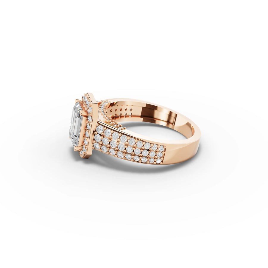1.74 CT Emerald Halo Pavé Lab Grown Diamond Band Ring in rose gold, view 2