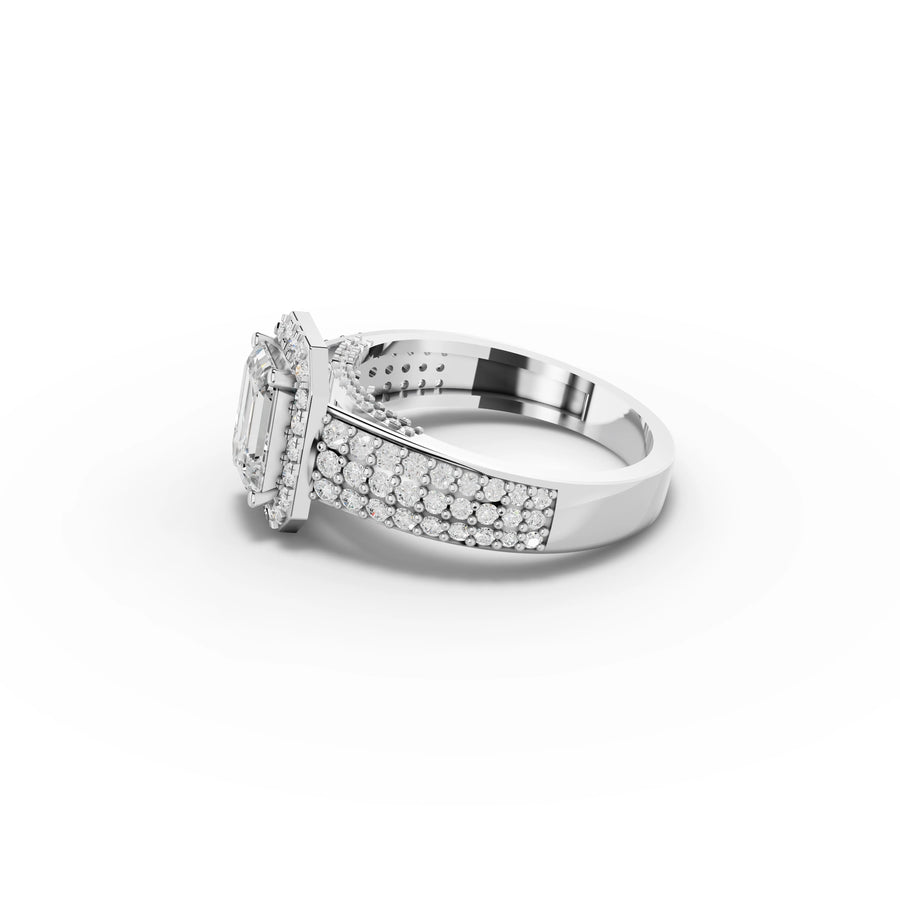 1.74 CT Emerald Halo Pavé Lab Grown Diamond Band Ring in white gold, view 2