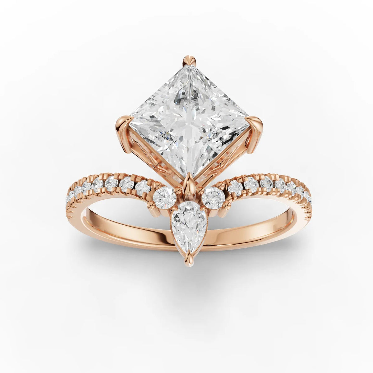 Rose gold princess pear diamond ring
