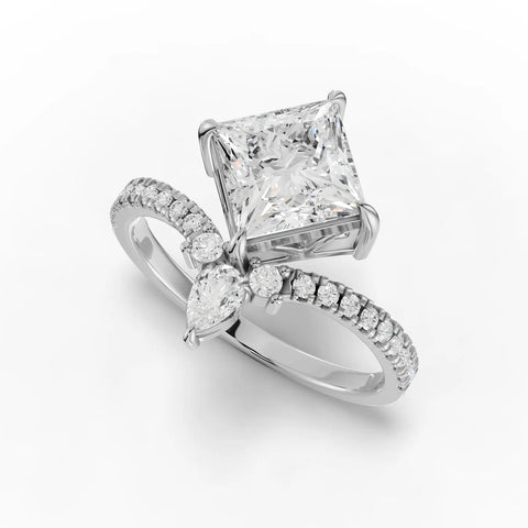 1.74 CT Princess Solitaire Pavé Lab Grown Diamond Ring in white gold, close-up