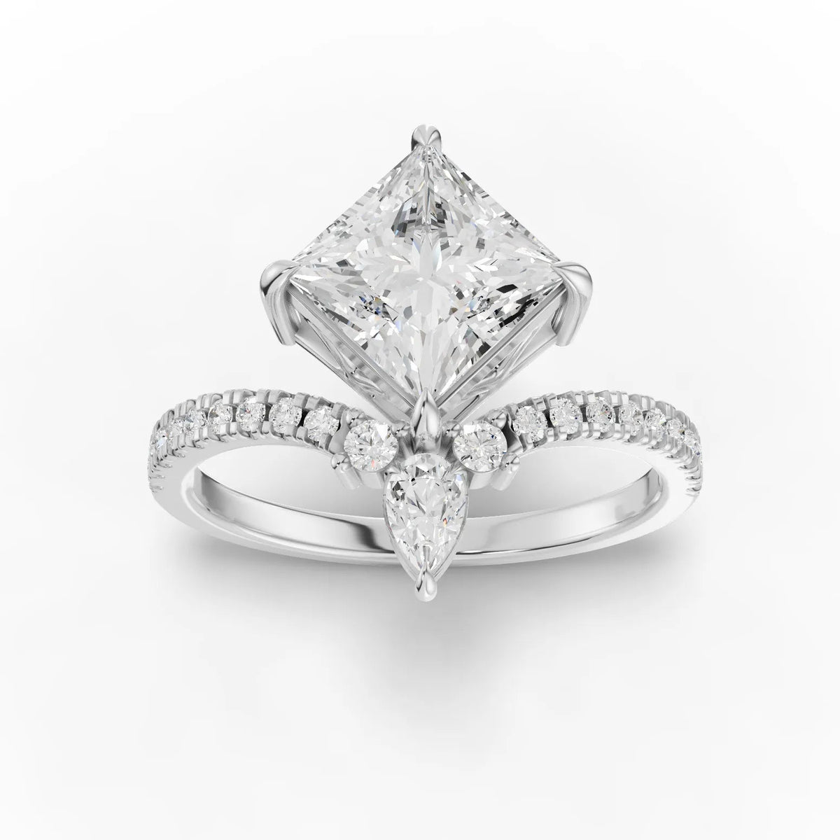 1.74 CT Princess Solitaire Pavé Lab Grown Diamond Ring in white gold