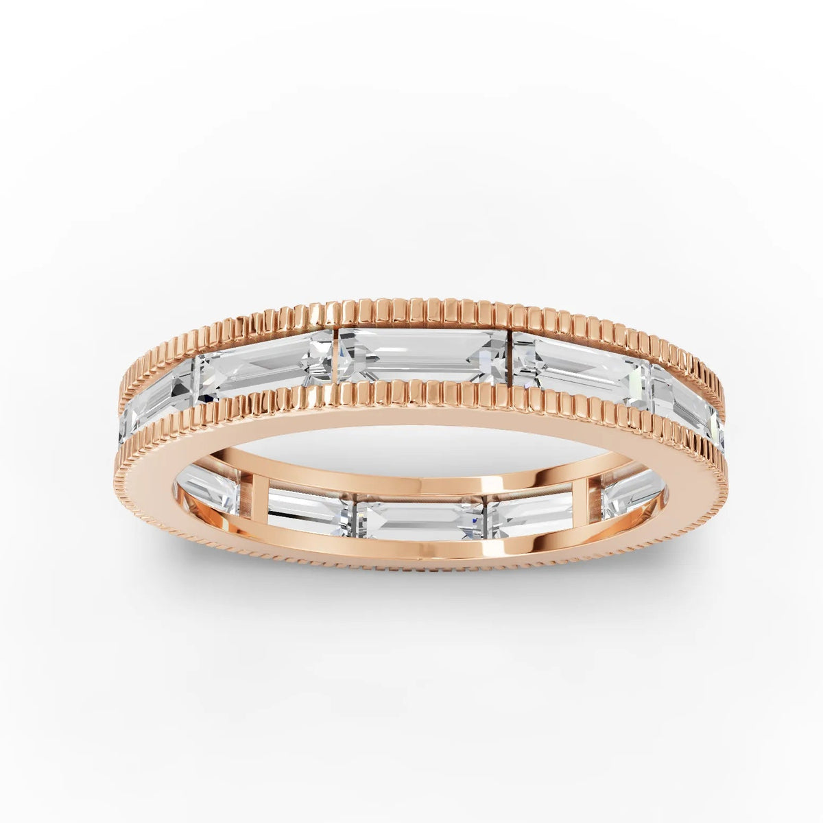 1.76 CT Baguette Full Eternity Lab Grown Diamond Band Ring in rose gold, top view