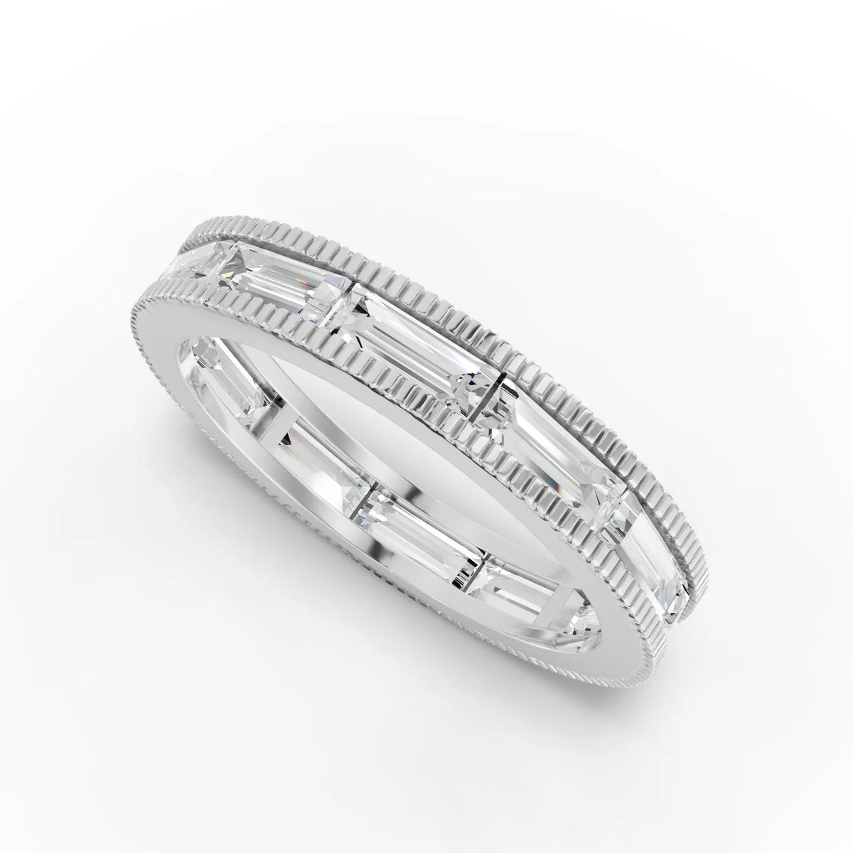 Baguette eternity ring white gold angle