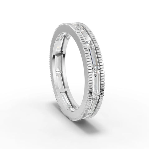 Baguette cut lab-grown eternity ring white gold close-up