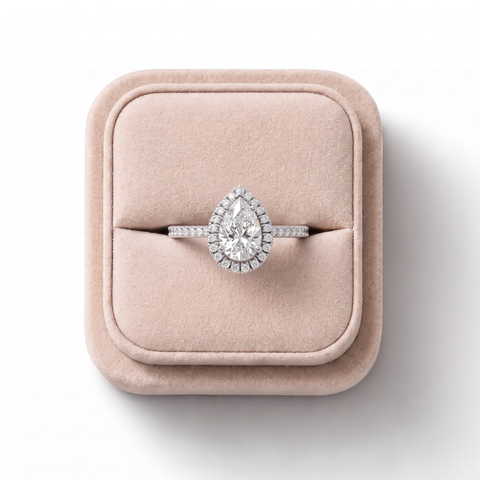 1.76 CT Pear Halo Lab Grown Diamond Ring with Pavé Band