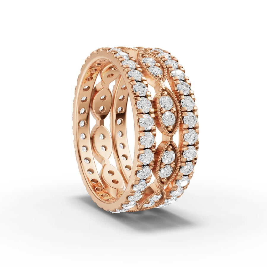 Round lab-grown bridal set rose gold close-up