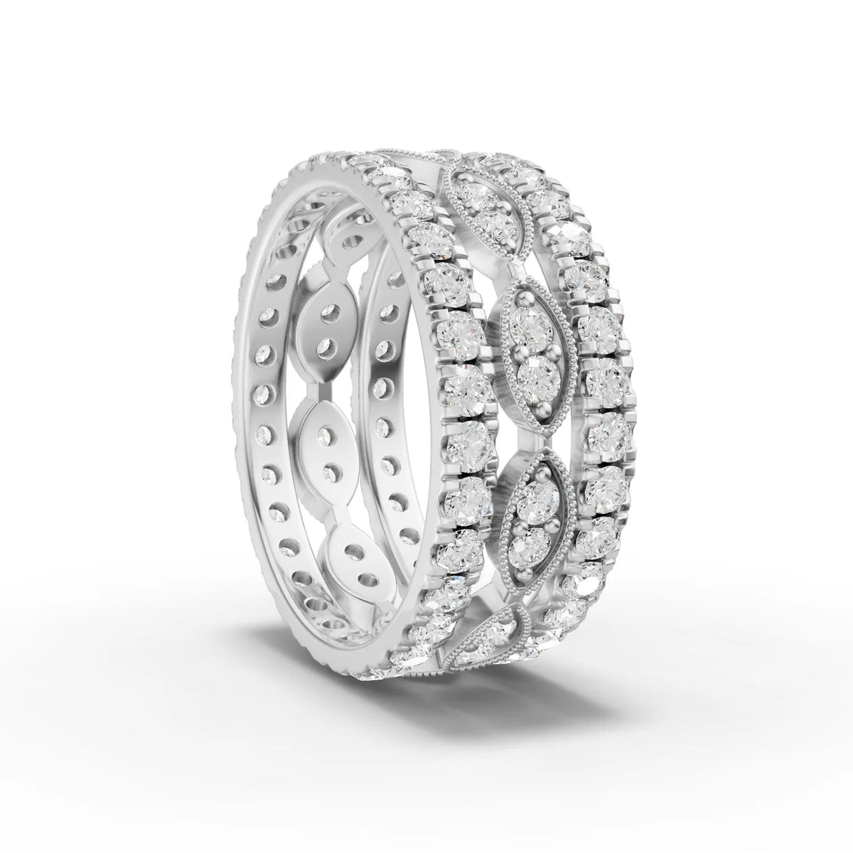 Round lab-grown bridal set white gold close-up