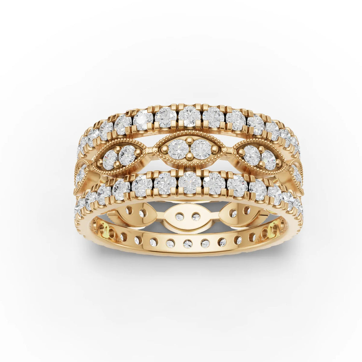 1.77 CT Round Full Eternity Lab Grown Diamond Bridal Set in yellow gold, top view