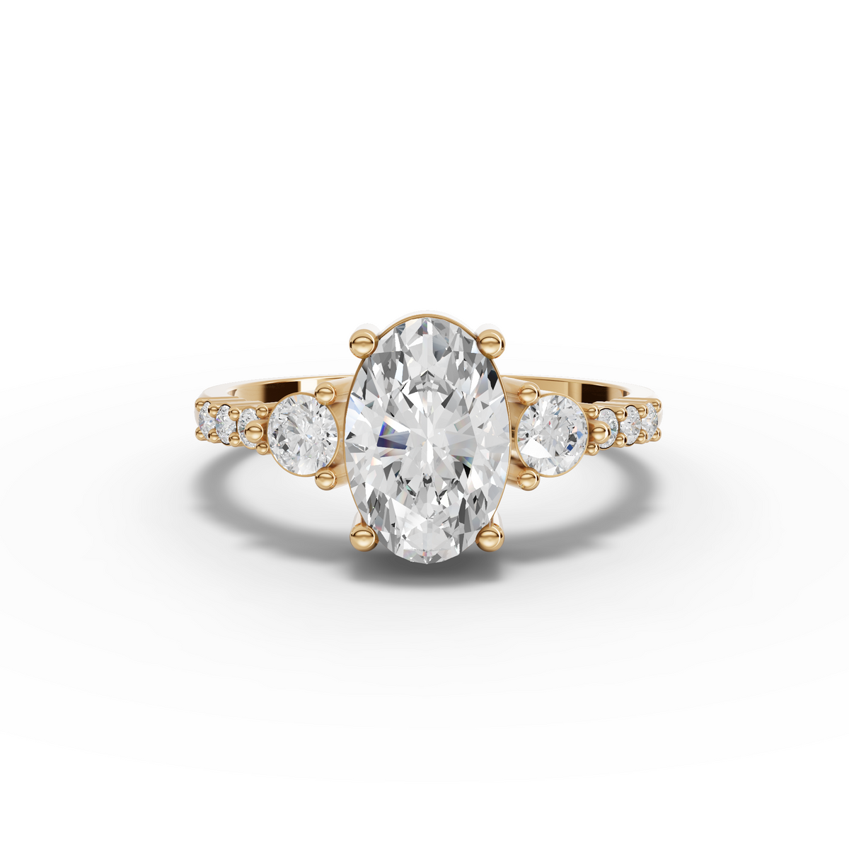 1.78 CT Oval Three-Stone Pavé Lab Grown Diamond Ring in yellow gold