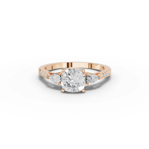 1.79 CT Cushion Three Stone With Accent Lab Grown Diamond Band Ring in rose gold