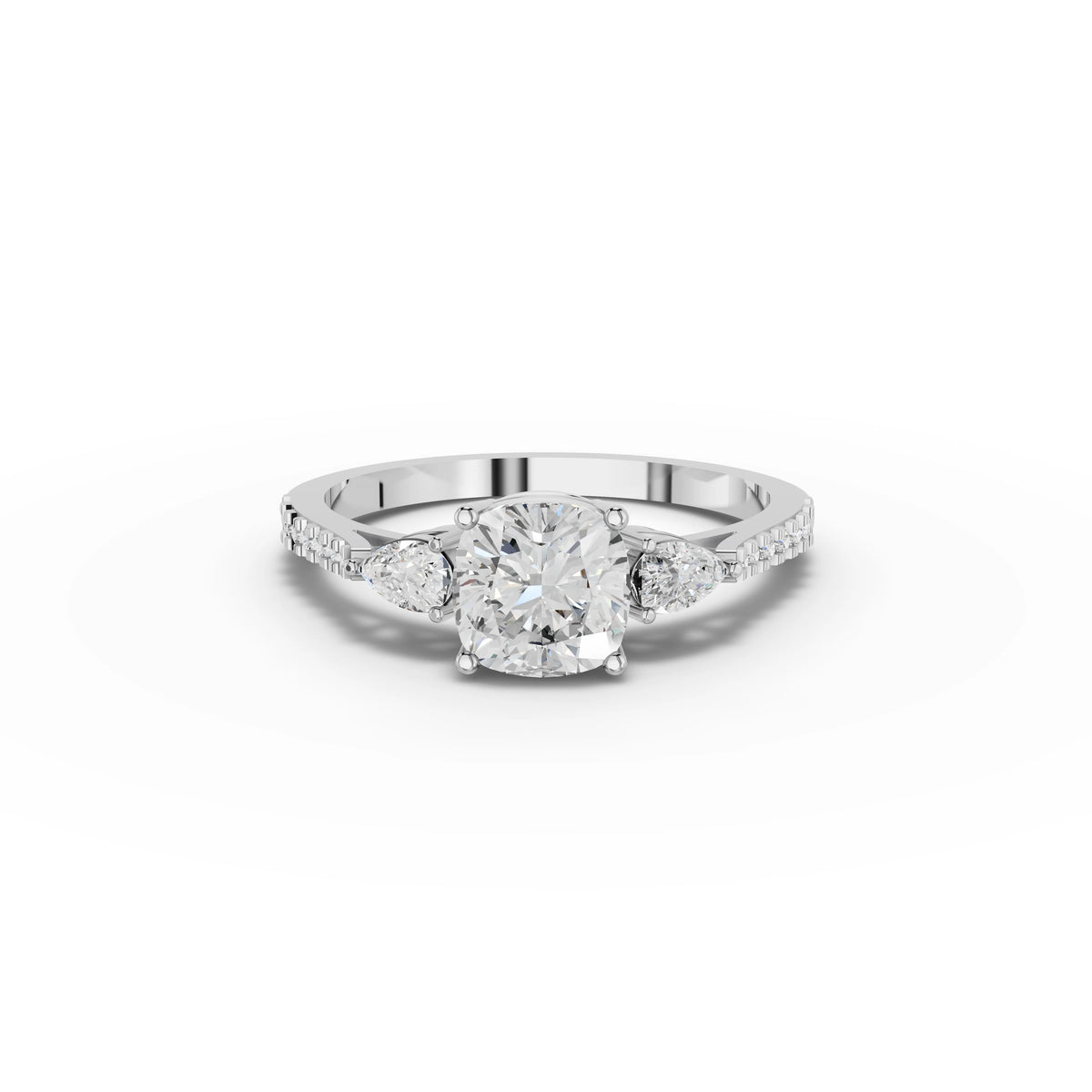 1.79 CT Cushion Three Stone With Accent Lab Grown Diamond Band Ring in white gold