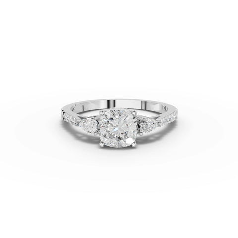 1.79 CT Cushion Three Stone With Accent Lab Grown Diamond Band Ring in white gold