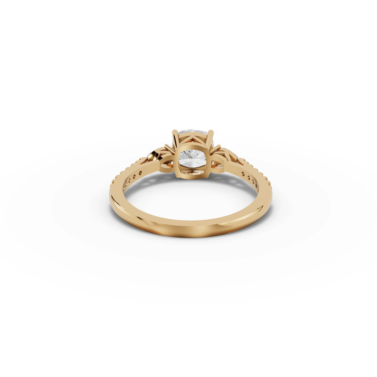 1.79 CT Cushion Three Stone With Accent Lab Grown Diamond Band Ring in yellow gold, view 3