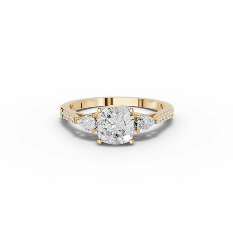 1.79 CT Cushion Three Stone With Accent Lab Grown Diamond Band Ring in yellow gold