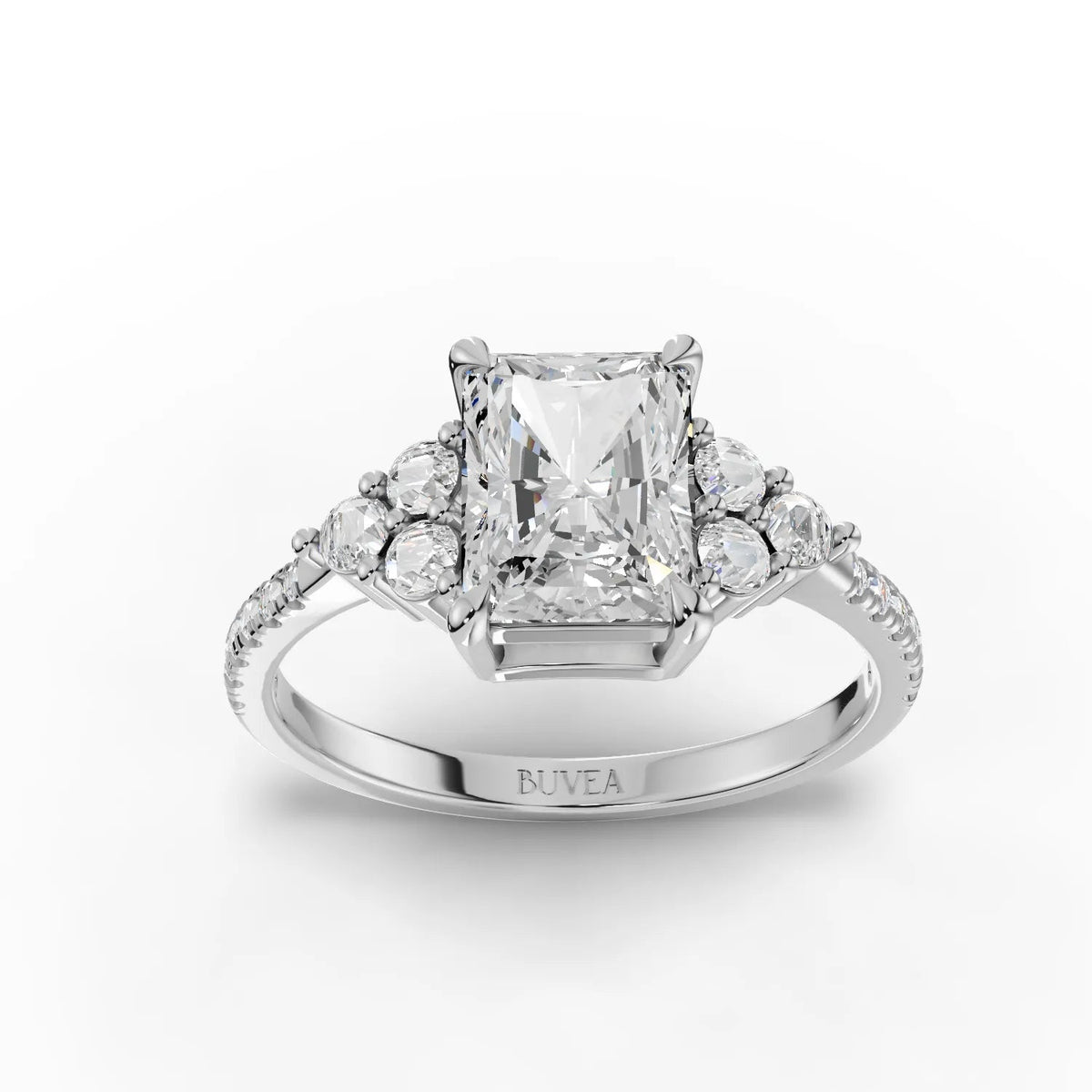 1.79 CT Radiant Solitaire Accent Lab Grown Diamond Ring in white gold