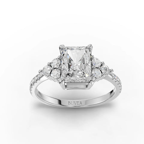 1.79 CT Radiant Solitaire Accent Lab Grown Diamond Ring in white gold
