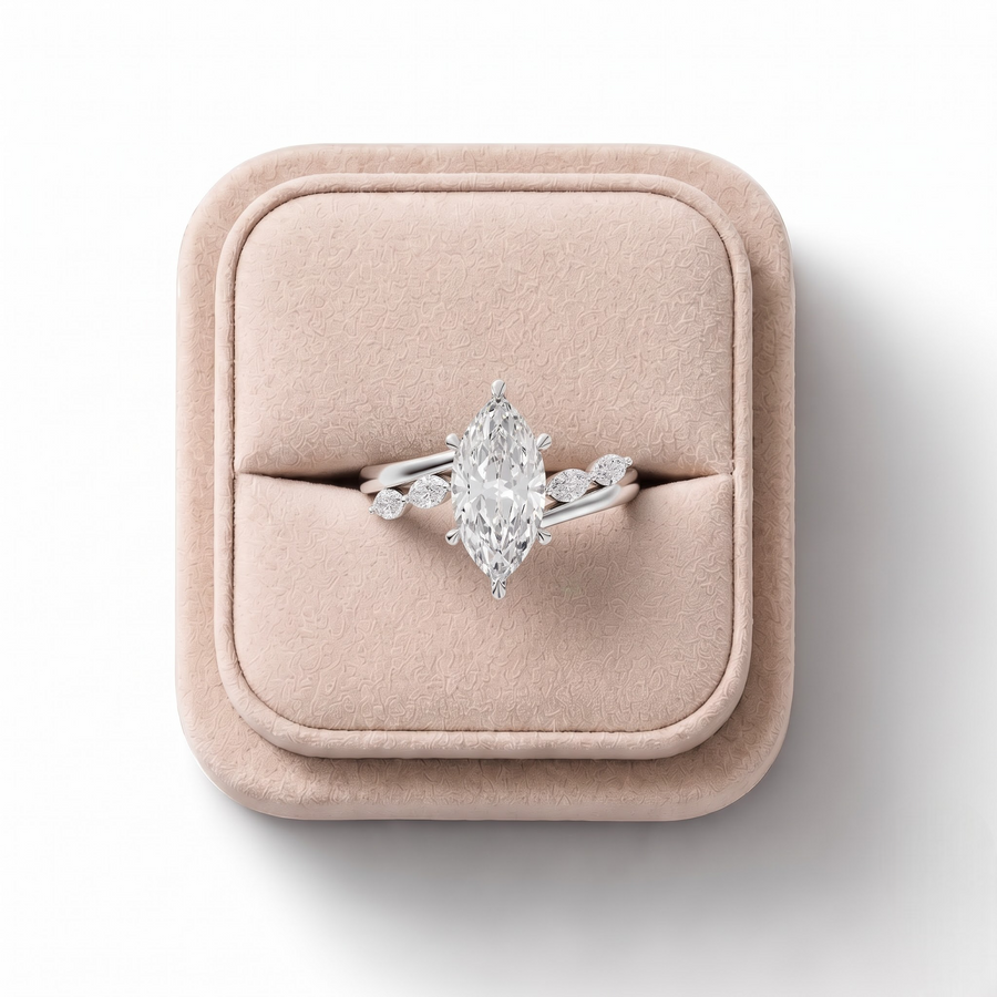 1.80 CT Marquise Split Shank Lab Grown Diamond Ring 1.5 CT Center, on a white background