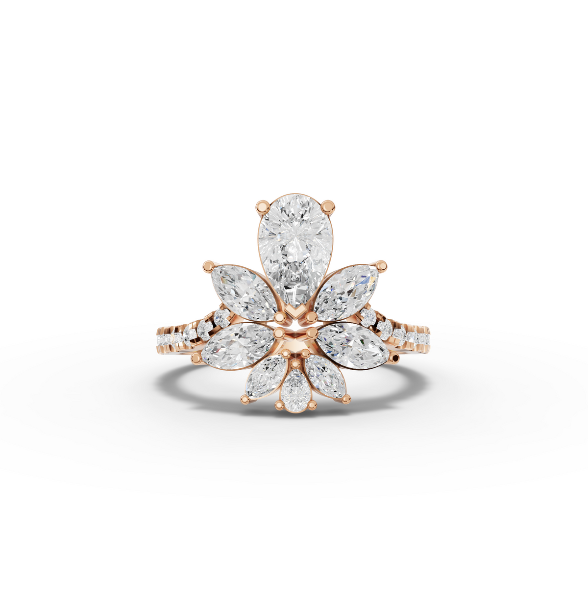 1.81 CT Floral Pear Cluster Lab Grown Diamond Engagement Ring in rose gold