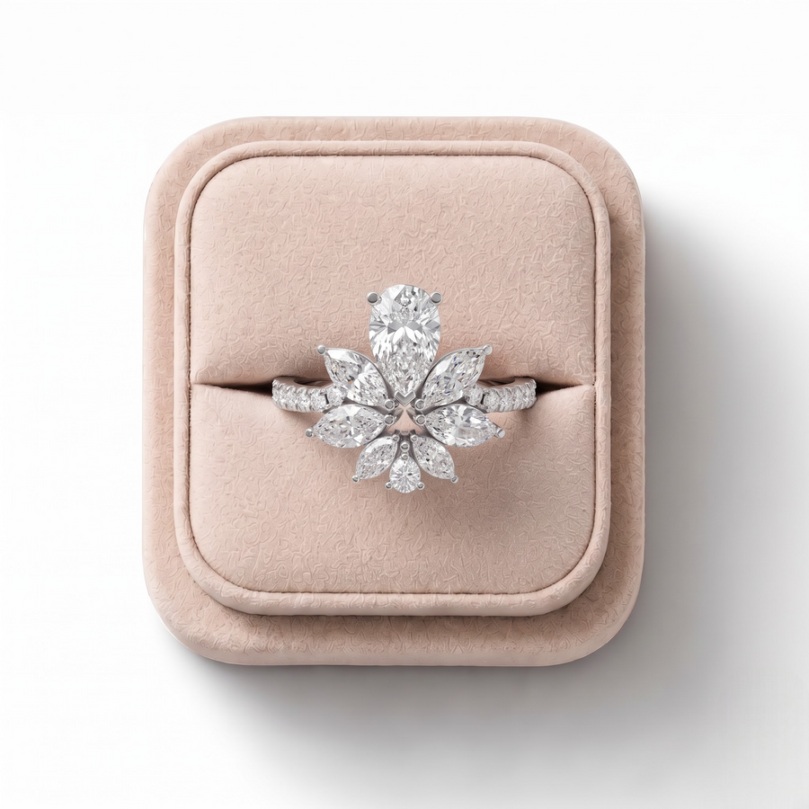 1.81 CT Floral Pear Cluster Lab Grown Diamond Engagement Ring in white gold, view 2