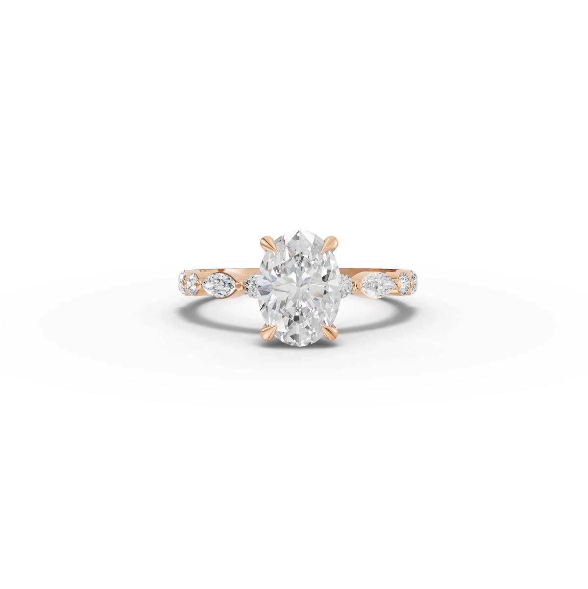 1.81 CT Oval Lab Grown Diamond Ring with Accent Band in rose gold