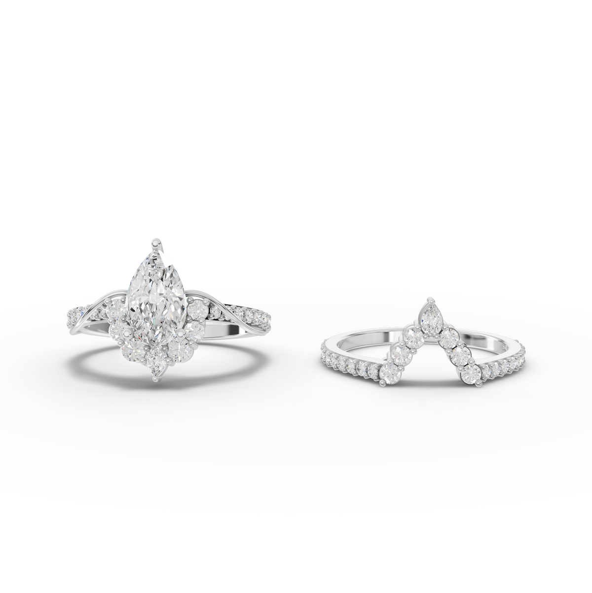 1.83 CT Pear Halo with Split Pavé Lab Grown Diamond Band Set 1.00 CT Center