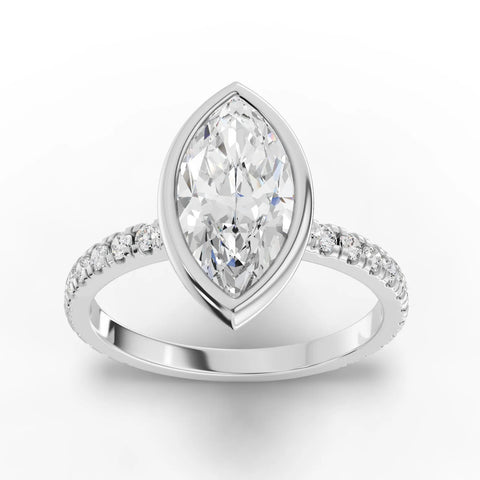 1.84 CT Marquise Bezel Solitaire Accent Lab Grown Diamond Ring in white gold
