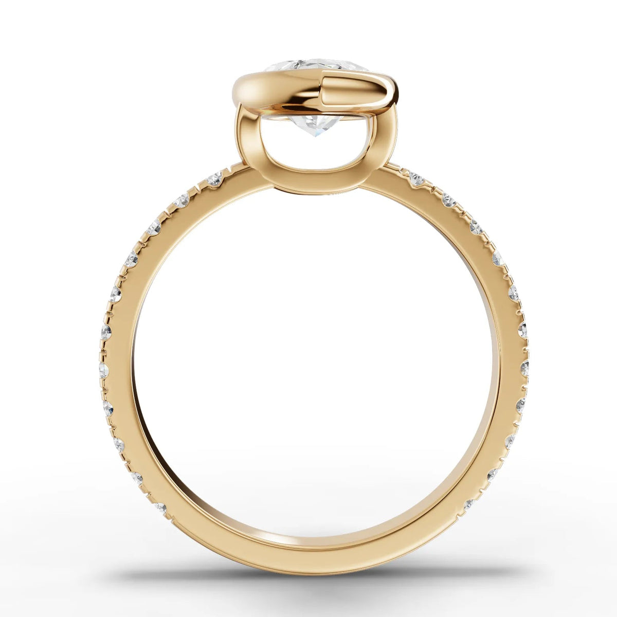 Marquise bezel lab-grown ring yellow gold close-up