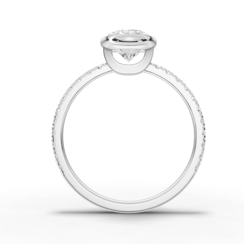 Oval bezel lab-grown ring white gold close-up