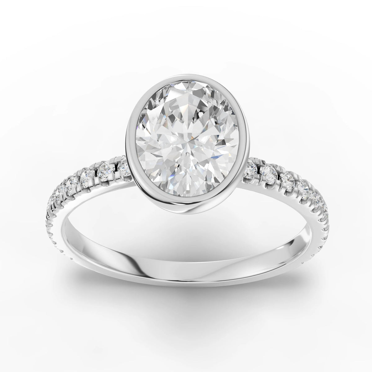 1.84 CT Oval Bezel Solitaire Pavé Lab Grown Diamond Ring in white gold