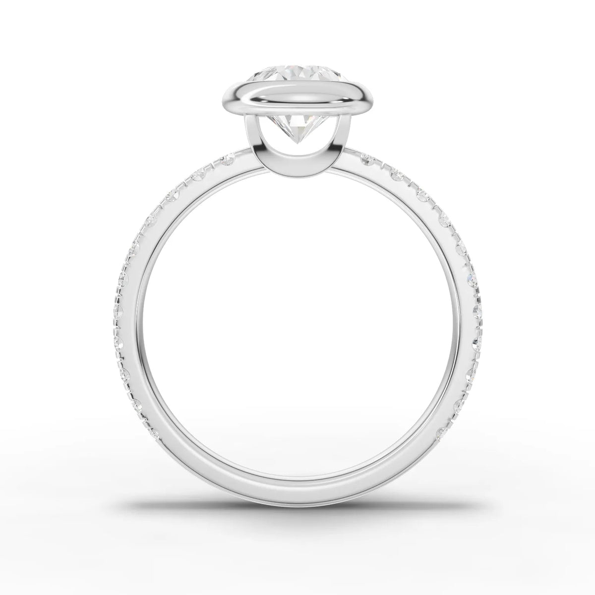 Pear bezel diamond band ring white gold angle